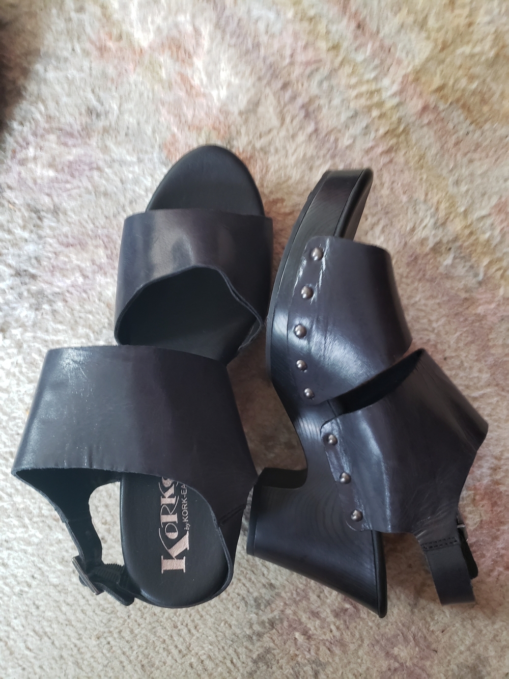 Kork-Ease Black Studded Leather Platform Clogs - Picture 3 of 8